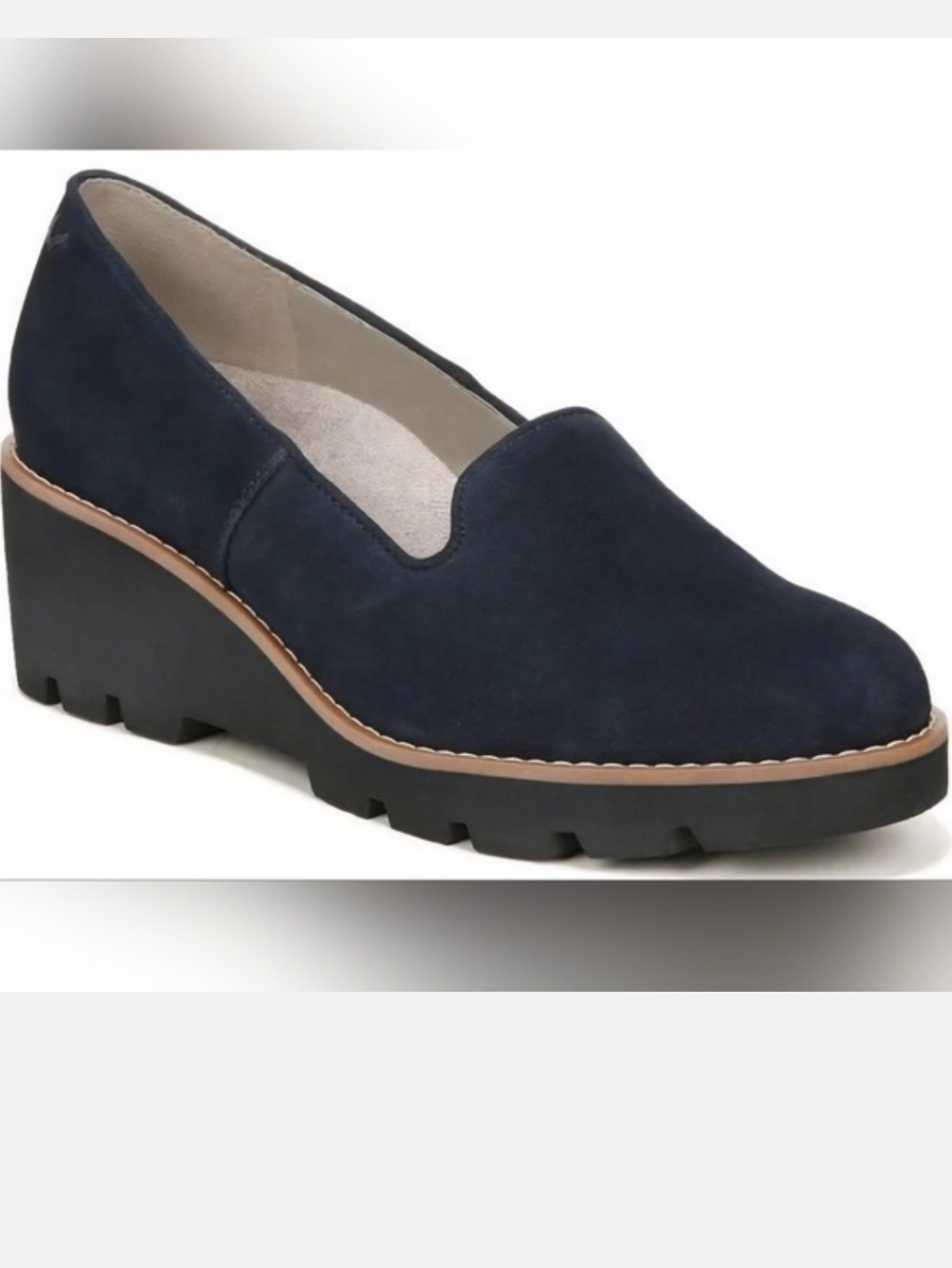Vionic Willa Wedge Navy Blue Suede Loafer Size 8